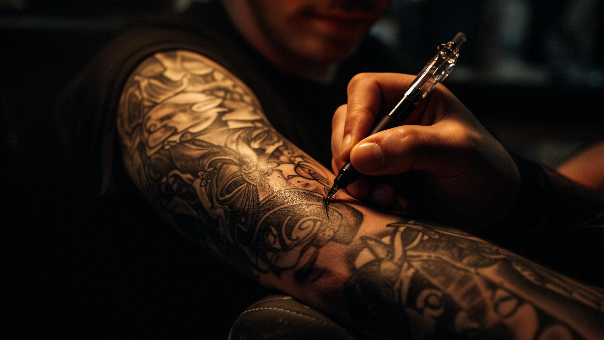 Tattoo artist working on a sleeve at Bethaaink